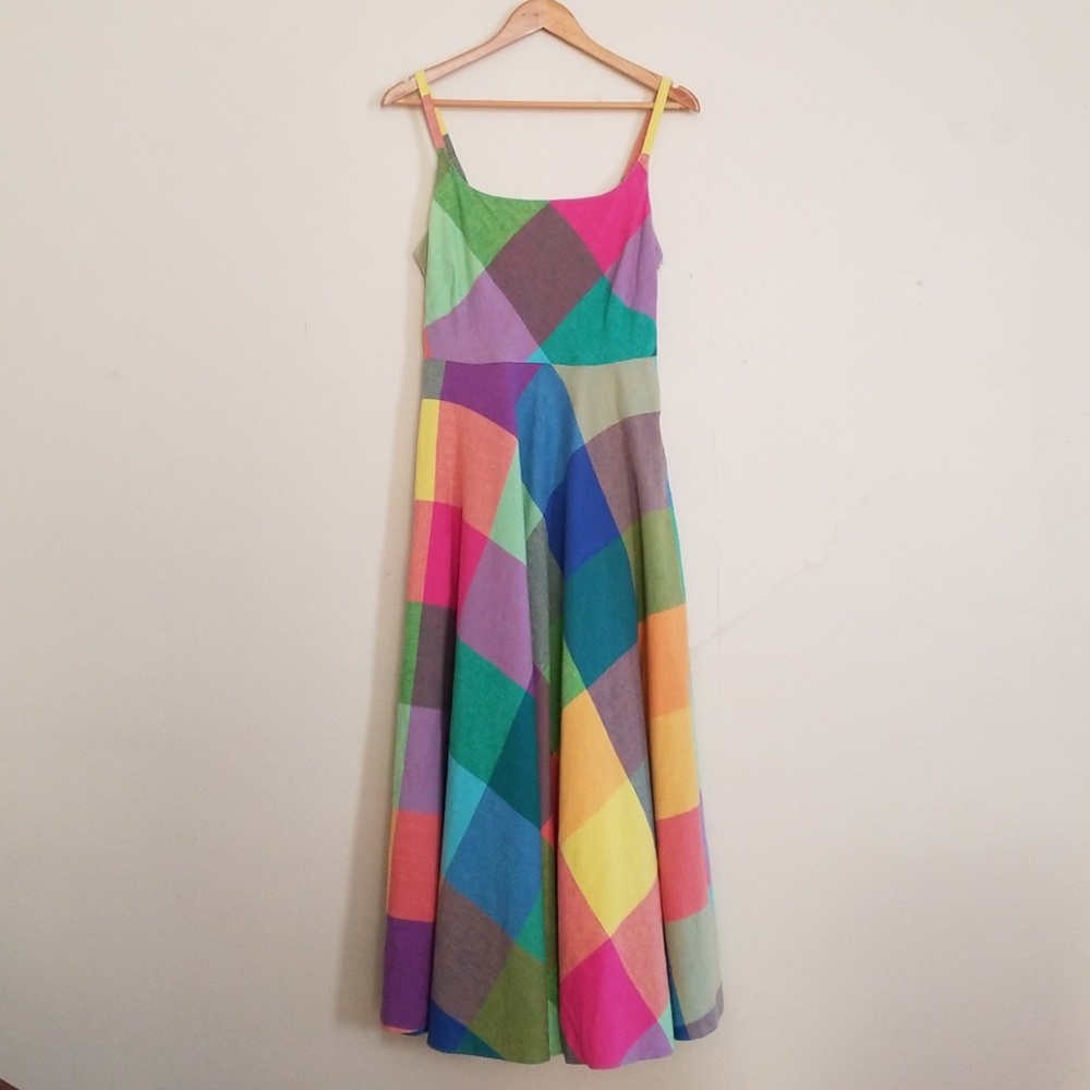 Liz Claiborne Rainbow Gingham Linen Maxi Dress